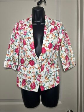 Papaya White Blazer with Pink Floral Print